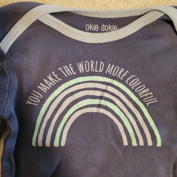 Okie Dokie Rainbow "You Make the World More Colorful" 2 Pc Outfit Blue 12 Month - Picture 2 of 7